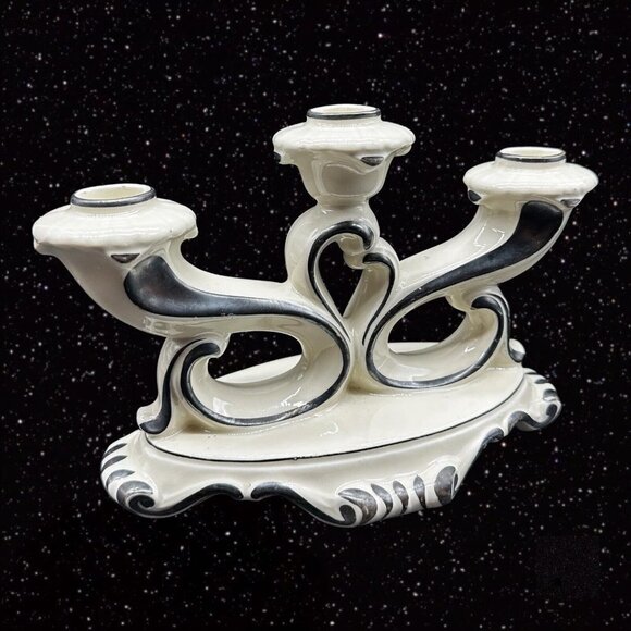 Vintage Mitterteich Bavaria Germany 3 Way Candle Stick Holder Ceramic 8”W 5.5”T - Picture 13 of 15
